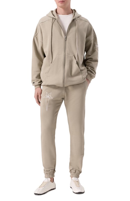 Хлопковая толстовка Rick Owens x Champion Rick Owens CM01E1663/CHFE Бежевый  CM01E1663/CHFE Фото 2