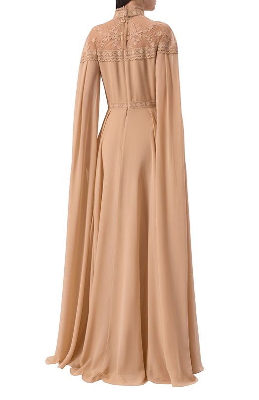 Платье из шелка и хлопка Elie Saab D0617NS25/SIL01 Бежевый  D0617NS25/SIL01 Фото 4