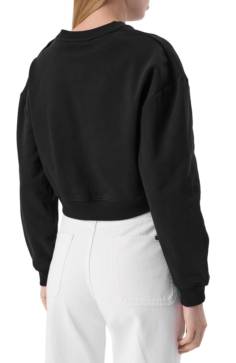 Женский хлопковый свитшот BALMAIN черного цвета, арт. EF1JQ002/BB02 | Фото 4 (Драгоценные камни: Проставлено; Ру�кава: Длинные; Материал сплава: Проставлено; Длина (для топов): Укороченные; Женское Кросс-КТ: Свитшот-одежда; Стили: Кэжуэл; Материал внешний: Хлопок)