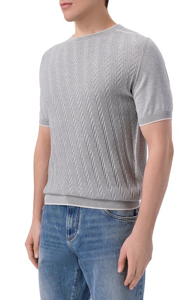 Джемпер из хлопка и шелка ANDREA CAMPAGNA серого цвета по цене 84150 руб., арт. SU26ST200-00/FST262, фото 3 Джемпер из хлопка и шелка ANDREA CAMPAGNA, арт. SU26ST200-00/FST262, фото 3