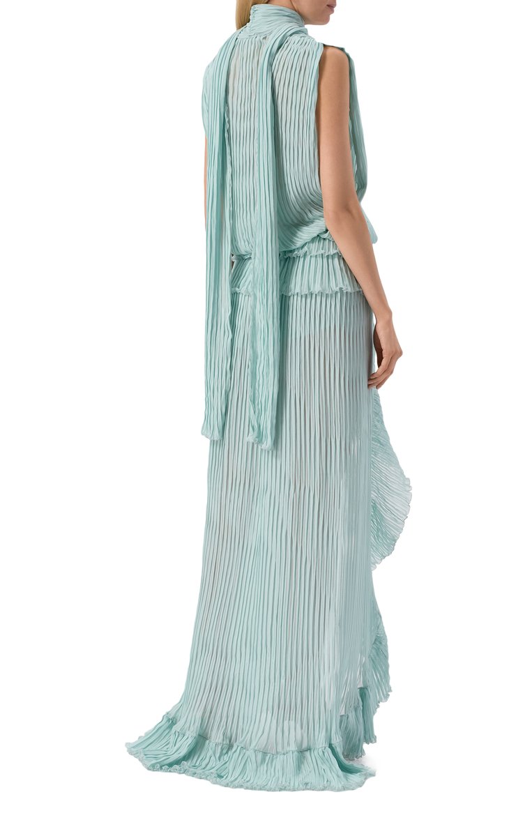 Женское шелковое платье BLUMARINE голубого цвета, арт. P54 4A244W | Фото 4 (Длина Ж (юбки, платья, шорты): Макси; Автоматизация состава: Проставлено; Автоматизация ТО: Проставлено; Материал внешний: Шелк; Стили: Романтичный; Случай: Коктейльный; Женское Кросс-КТ: Платье-одежда; Рукава: На бретелях, Без рукавов)