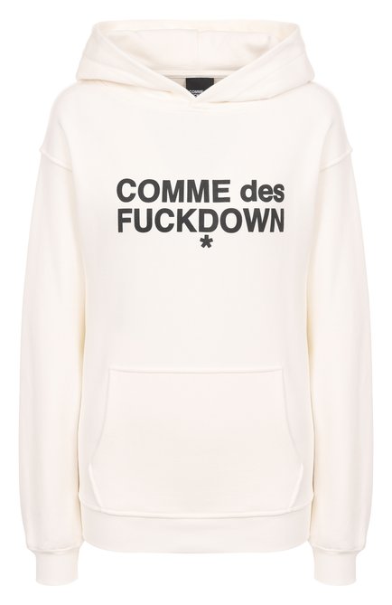 Женский хлопковое худи COMME DES FUCKDOWN белого цвета, арт. CFABW01205 | Фото 1 (Материал сплава: Проставлено; Материал внешний: Хлопок; Рукава: Длинные; Драгоценные камни: Проставлено; Длина (для топов): Стандартные)