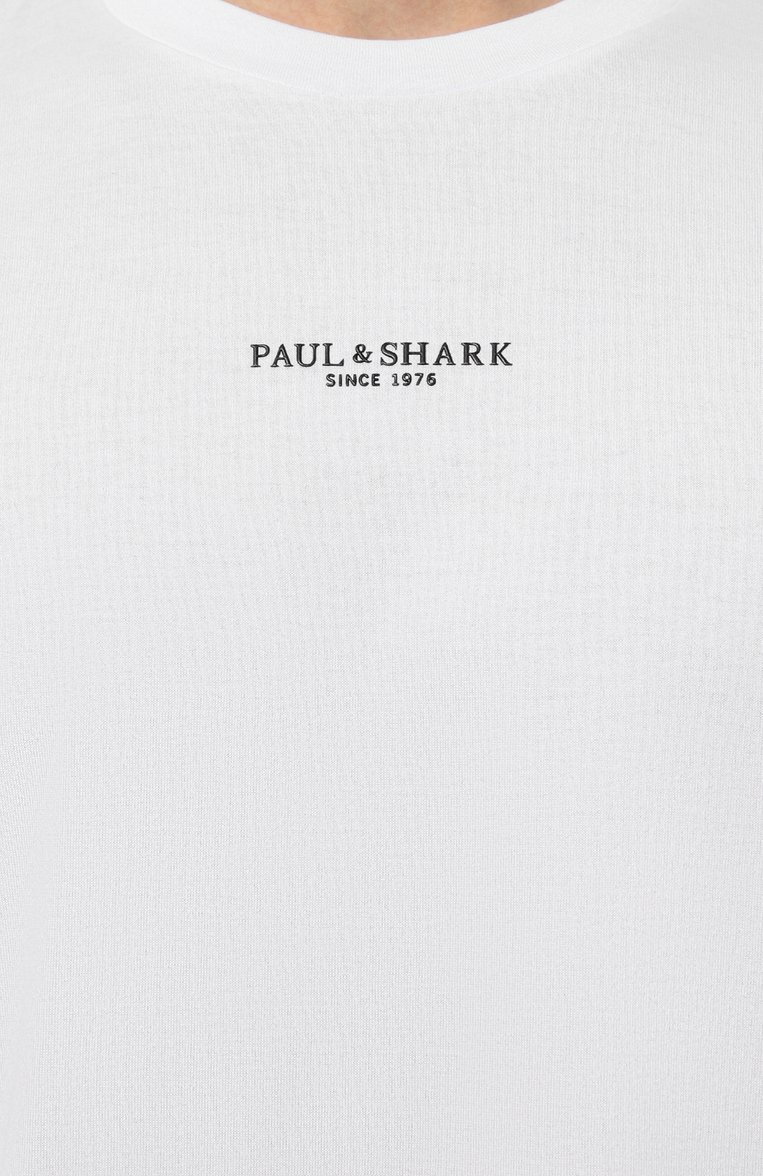 Мужская хлопковая футболка PAUL&SHARK белого цвета, арт. 24411113 | Фото 5 (Принт: Без принта; Рукава: Короткие; Длина (для топов): Стандартные; Материал сплава: Проставлено; Материал внешний: Хлопок; Драгоценные камни: Проставлено; Стили: Кэжуэл)