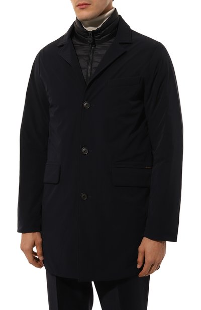 Пуховый плащ HETREGO темно-синего цвета по цене 58350 руб., арт. 8N443/BRAND0N, фото 3 Пуховый плащ HETREGO, арт. 8N443/BRAND0N, фото 3