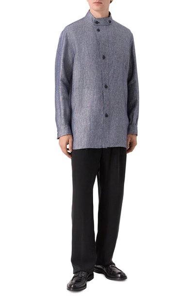 Льняная рубашка GIORGIO ARMANI синего цвета по цене 212500 руб., арт. GM003400/TE20689, фото 2 Льняная рубашка GIORGIO ARMANI, арт. GM003400/TE20689, фото 2