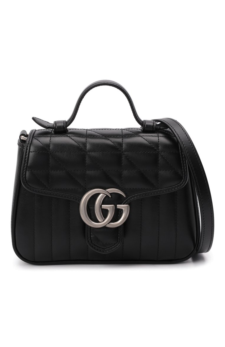 Женская сумка gg marmont 2.0 mini GUCCI черного цвета, арт. 583571/UM8AN | Фото 6 (Размер: mini; Материал: Натуральная кожа; Ремень/цепочка: На ремешке; Сумки-технические: Сумки top-handle; Драгоценные камни: Проставлено; Материал сплава: Проставлено)