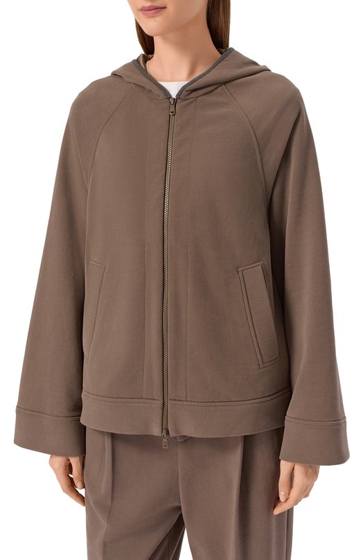 Хлопковая толстовка Brunello Cucinelli MN05NS0406 Коричневый  MN05NS0406 Фото 3