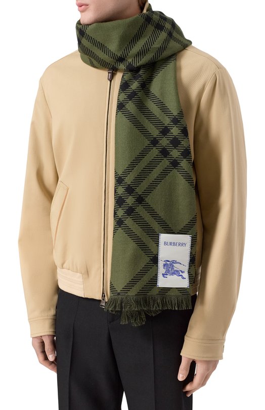 Шарф из шерсти и шелка Burberry 8112463 Хаки  8112463 Фото 2