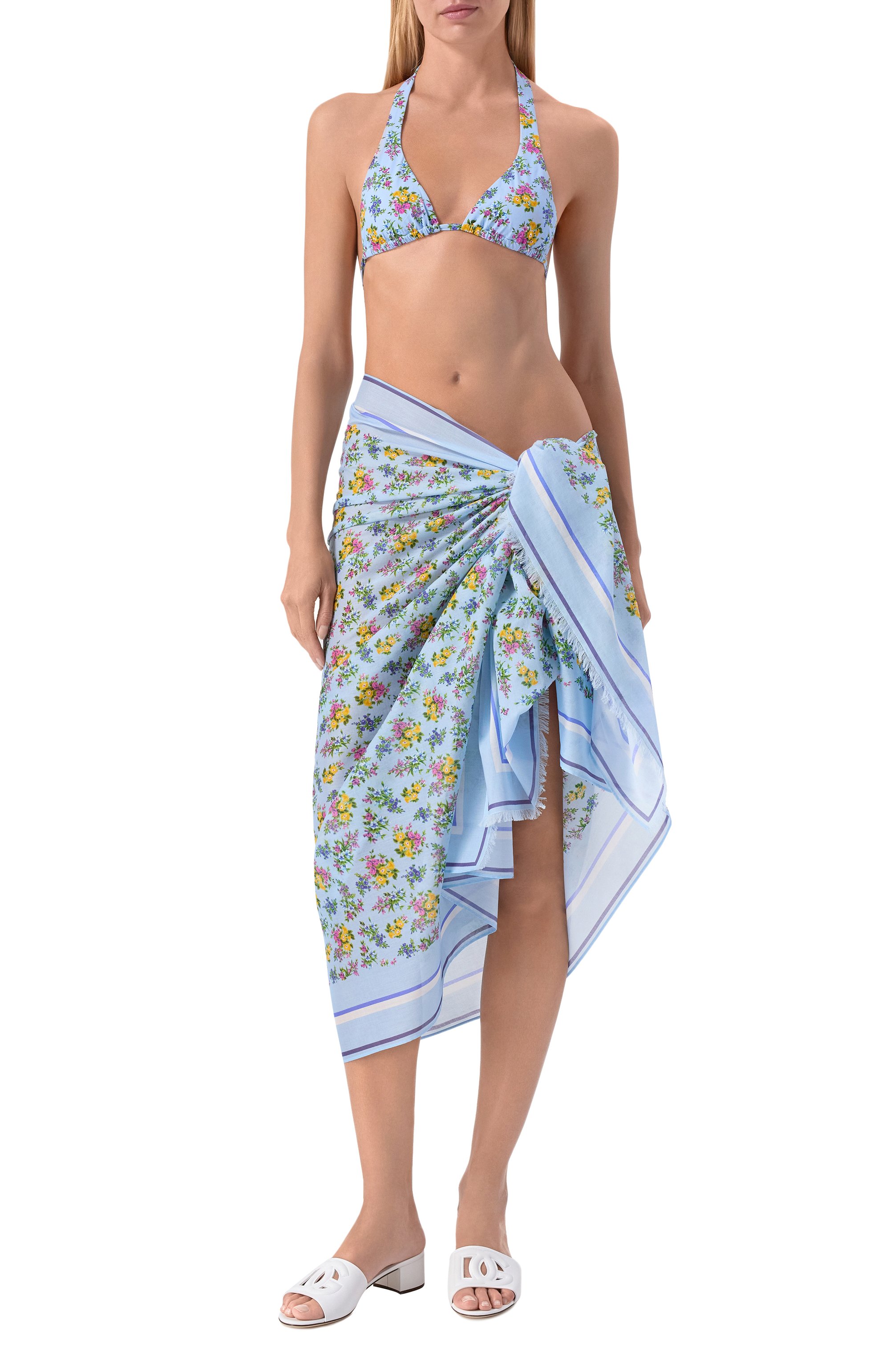 Хлопковое парео DOLCE & GABBANA голубого цвета по цене 99650 руб., арт. 04A01J/0N0DP, фото 2 Хлопковое парео DOLCE & GABBANA, арт. 04A01J/0N0DP, фото 2