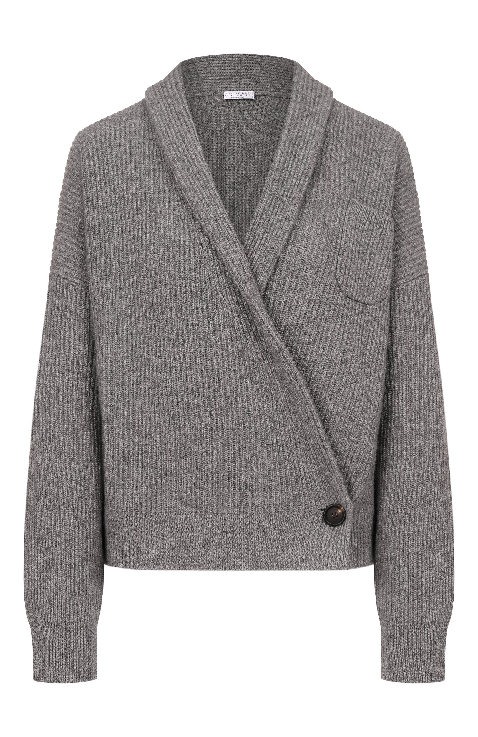 Кашемировый кардиган BRUNELLO CUCINELLI серого цвета по цене 382500 руб., арт. M12724306, фото 1 Кашемировый кардиган BRUNELLO CUCINELLI, арт. M12724306, фото 1