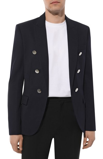 Шерстяной пиджак BALMAIN синего цвета по цене 95750 руб., арт. AH1SI316WB02, фото 3 Шерстяной пиджак BALMAIN, арт. AH1SI316WB02, фото 3