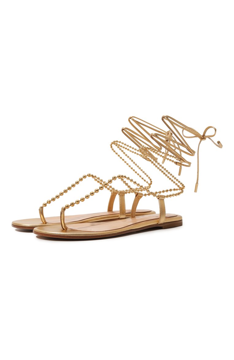 Женские кожаные сандалии soleil GIANVITO ROSSI золотого цвета, арт. G32398.05CU0.NPSMEK0 | Фото 1 (Каблук высота: Низкий; Подошва: Плоская; Материал внутренний: Натуральная кожа; Материал внешний: Натуральная кожа)