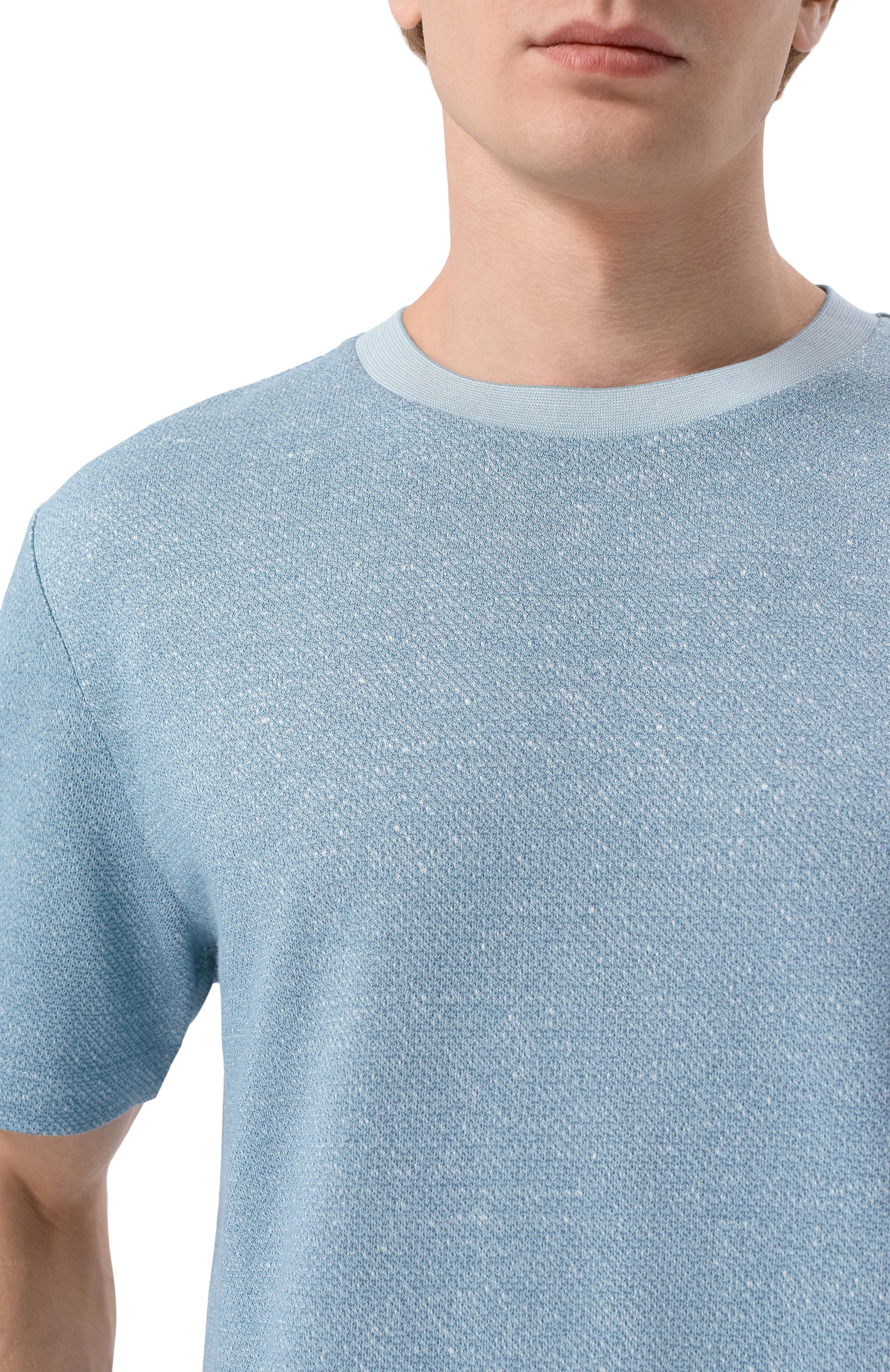 Футболка из хлопка и льна BOSS CAMEL голубого цвета по цене 41950 руб., арт. 50560028, фото 5 Футболка из хлопка и льна BOSS CAMEL, арт. 50560028, фото 5