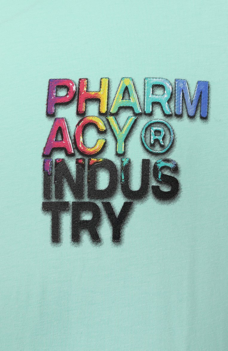 Мужская хлопковая футболка PHARMACY INDUSTRY бирюзового цвета, арт. PHABM00195 | Фото 6 (Длина (для топов): Стандартные; Рукава: Короткие; Материал внешний: Хлопок; Принт: С принтом; Стили: Гранж; Мужское Кросс-КТ: Футболка-одежда; Кросс-КТ: Джерси)