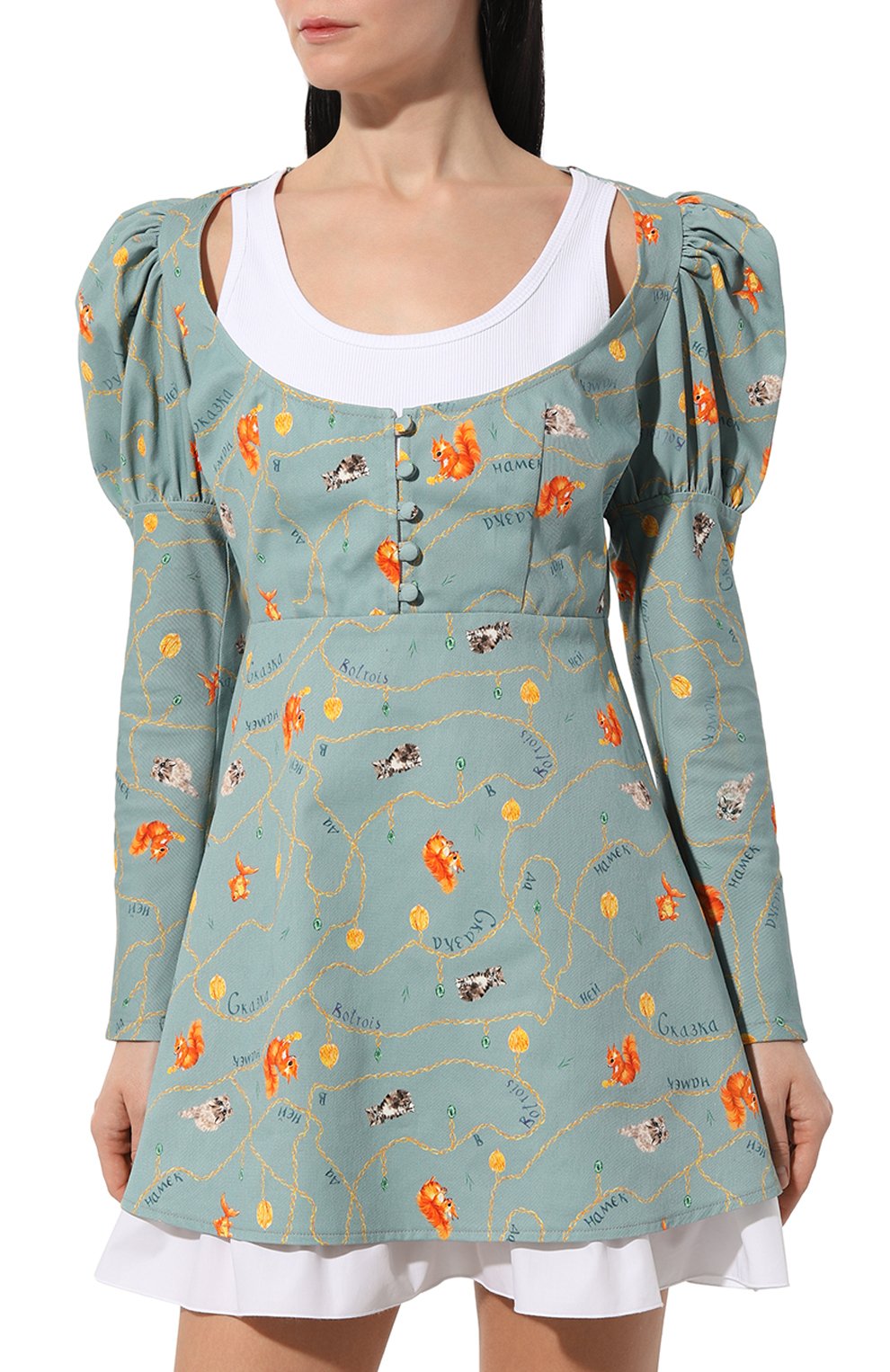 Хлопковое платье BOTROIS бирюзового цвета по цене 28900 руб., арт. SKU00033503, фото 3 Хлопковое платье BOTROIS, арт. SKU00033503, фото 3