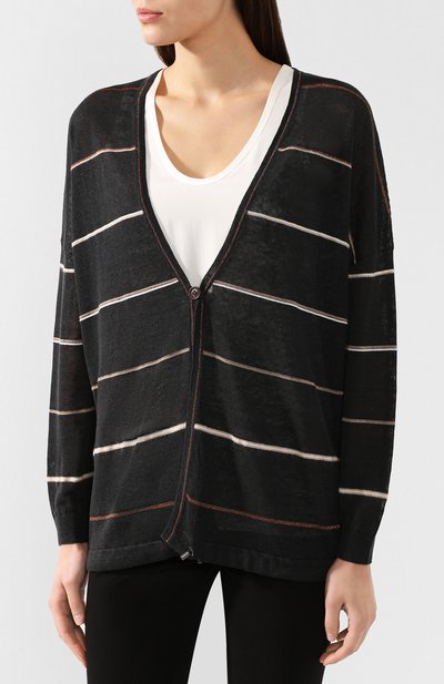 Льняной кардиган BRUNELLO CUCINELLI черного цвета по цене 153500 руб., арт. M1T130106, фото 3 Льняной кардиган BRUNELLO CUCINELLI, арт. M1T130106, фото 3