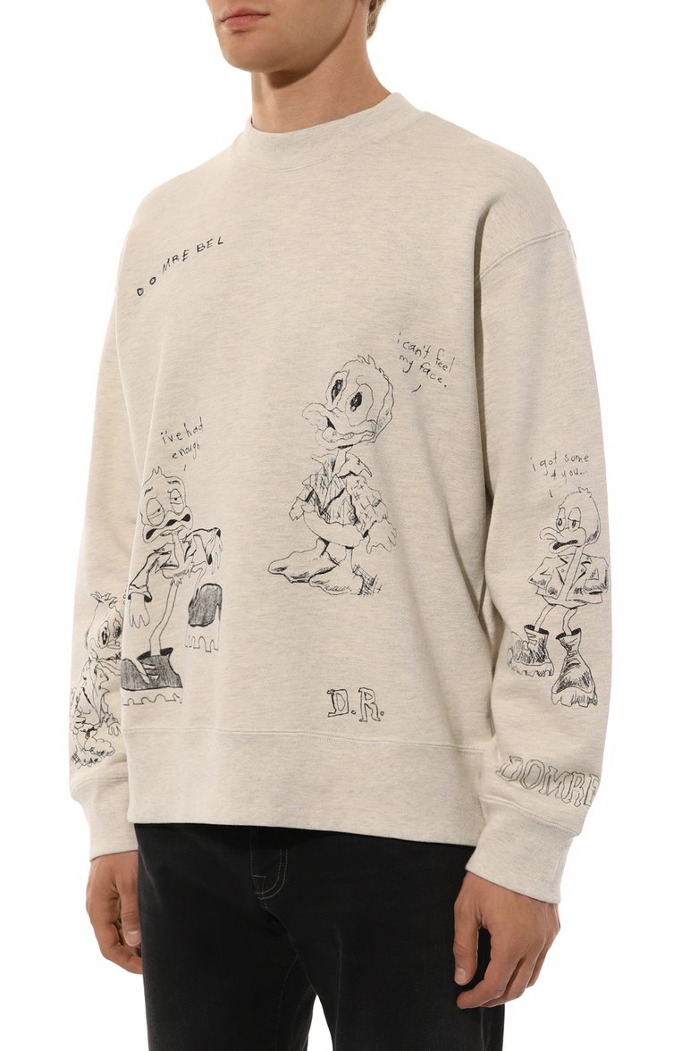 Мужской хлопковый свитшот DOMREBEL бежевого цвета, арт. M QUACK/SWEATSHIRT | Фото 3 (Материал внешний: Хлопок; Длина (для топов): Стандартные; Рукава: Длинные; Стили: Гранж; Мужское Кросс-КТ: свитшот-одежда; Принт: С принтом; Автоматизация ТО: Проставлено; Автоматизация состава: Проставлено; Детали: Без декора)