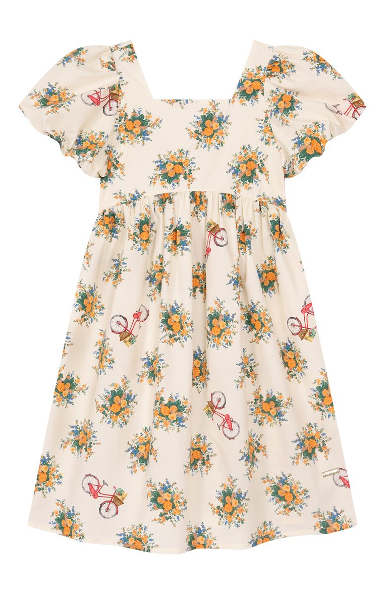 Детское хлопковое платье MOSCHINO кремового цвета, арт. HDV0G0/LLB56/10-14 | Фото 1 (Материал внешний: Хлопок; Рукава: Короткие; Случай: Повседневный; Девочки Кросс-КТ: Платье-одежда; Автоматизация ТО: Проставлено; Автоматизация состава: Проставлено; Ростовка одежда: 10 - 11 лет | 140 - 146см, 16 лет | 164 см, 12 лет | 152 см)
