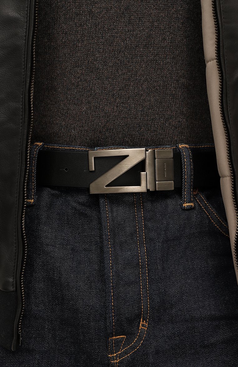 Мужской двусторонний ремень ZEGNA темно-синего цвета, арт. B027UZ/LHB0V | Фото 3 (Материал сплава: Проставлено; Нос: Не проставлено; Материал: Натуральная кожа; Случай: Повседневный)