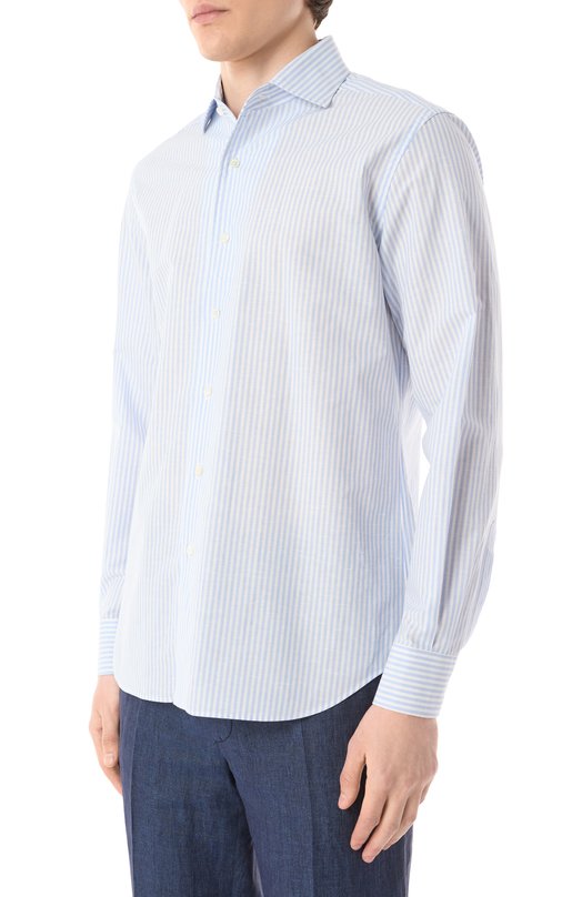 Сорочка из хлопка и льна Corneliani 25P156-2511174 Голубой  25P156-2511174 Фото 3