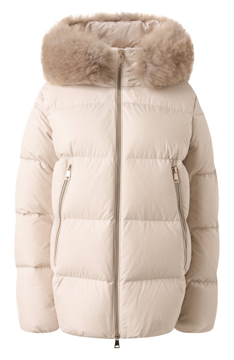 Женский пуховик laichefur MONCLER кремового цвета, арт. 1A001-74-54AQE | Фото 1 (Материал подклада: Синтетический материал; Стили: Кэжуэл; Кросс-КТ: Пуховик; Материал внешний: Синтетический материал; Автоматизация состава: Проставлено)