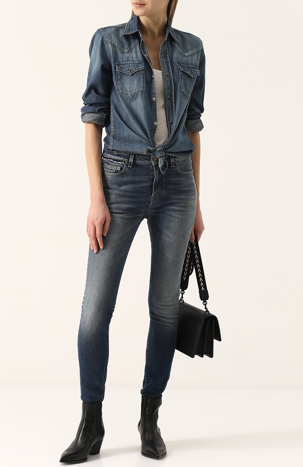 Джинсовая блуза с накладными карманами и потертостями SAINT LAURENT, арт. 497526/Y880L, фото 2