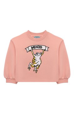 Детский хлопковый свитшот KENZO кораллового цвета, арт. K15700/3Y-5Y | Фото 1 (Рукава: Длинные; Материал сплава: Проставлено; Материал внешний: Хлопок; Девочки Кросс-КТ: Свитшот-одежда; Драгоценные камни: Проставлено; Ростовка одежда: 4 года | 104 см, 3 года | 98 см, 5 лет | 110 см)