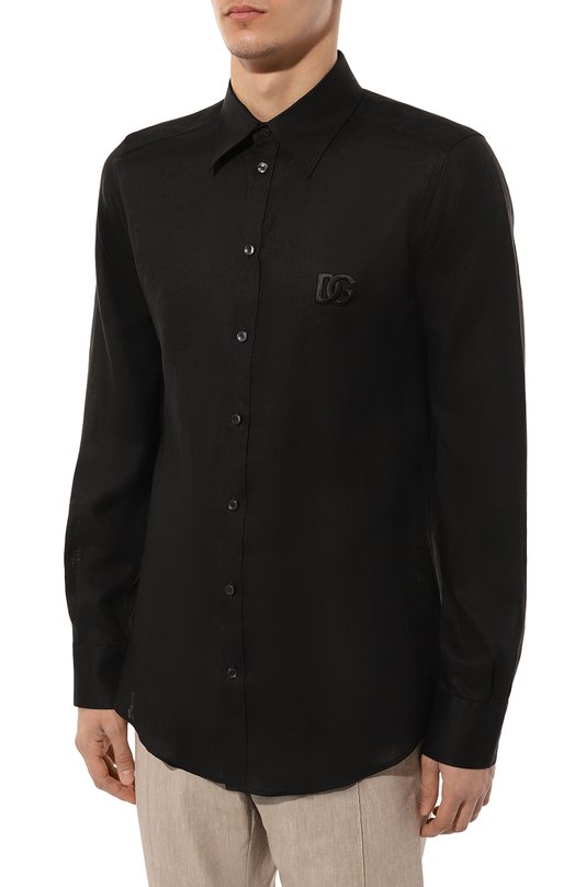 Льняная рубашка Dolce & Gabbana G5LH9Z/FU4IK Чёрный  G5LH9Z/FU4IK Фото 3