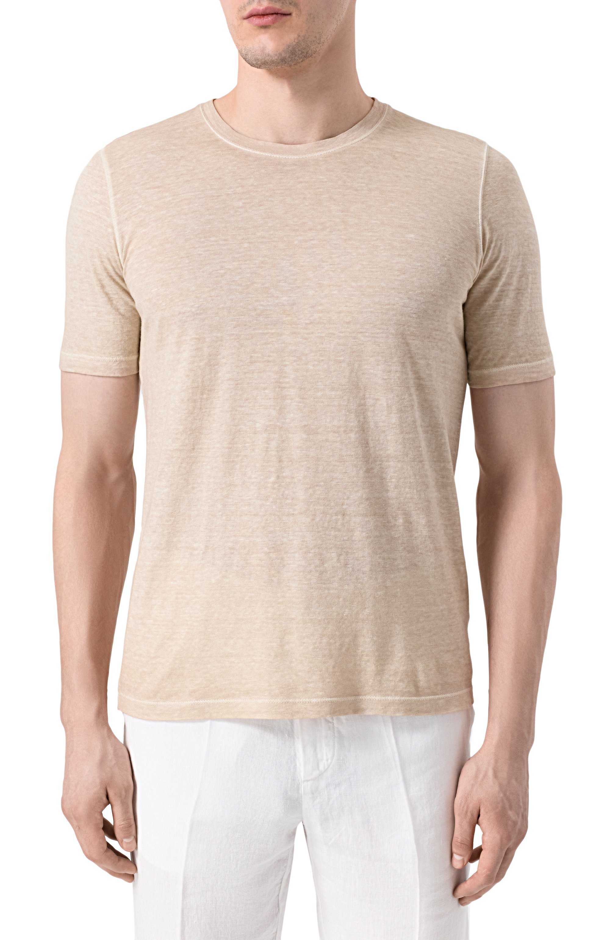 Футболка из хлопка и льна 120% LINO бежевого цвета по цене 17550 руб., арт. 32ALIM7186/G308/S01, фото 3 Футболка из хлопка и льна 120% LINO, арт. 32ALIM7186/G308/S01, фото 3