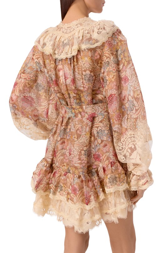 Платье изо льна и шелка Zimmermann 7238DC261 Бежевый  7238DC261 Фото 3