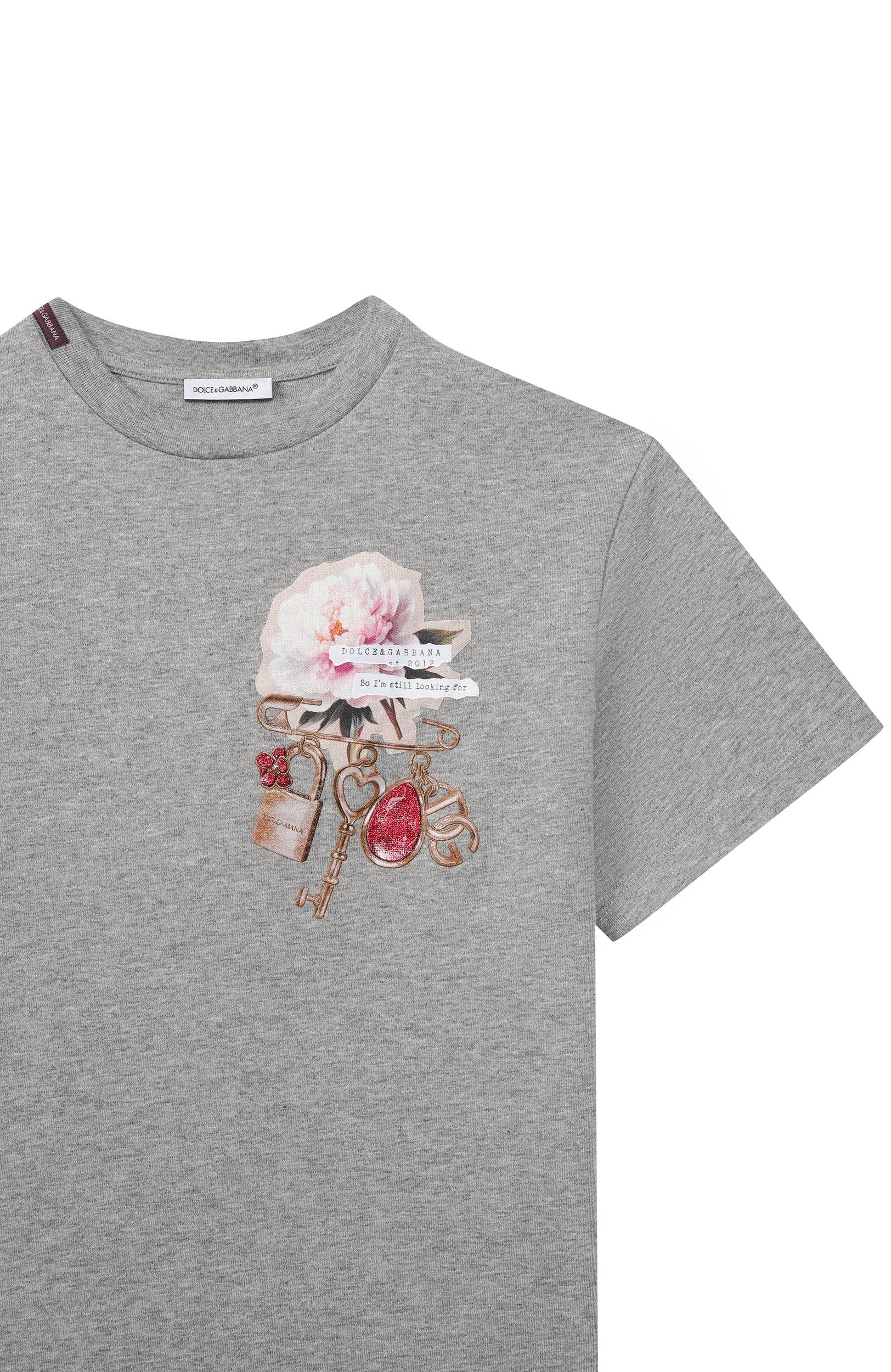 Хлопковая футболка DOLCE & GABBANA серого цвета по цене 27250 руб., арт. L5JTNL/G7QNU_001, фото 3 Хлопковая футболка DOLCE & GABBANA, арт. L5JTNL/G7QNU_001, фото 3