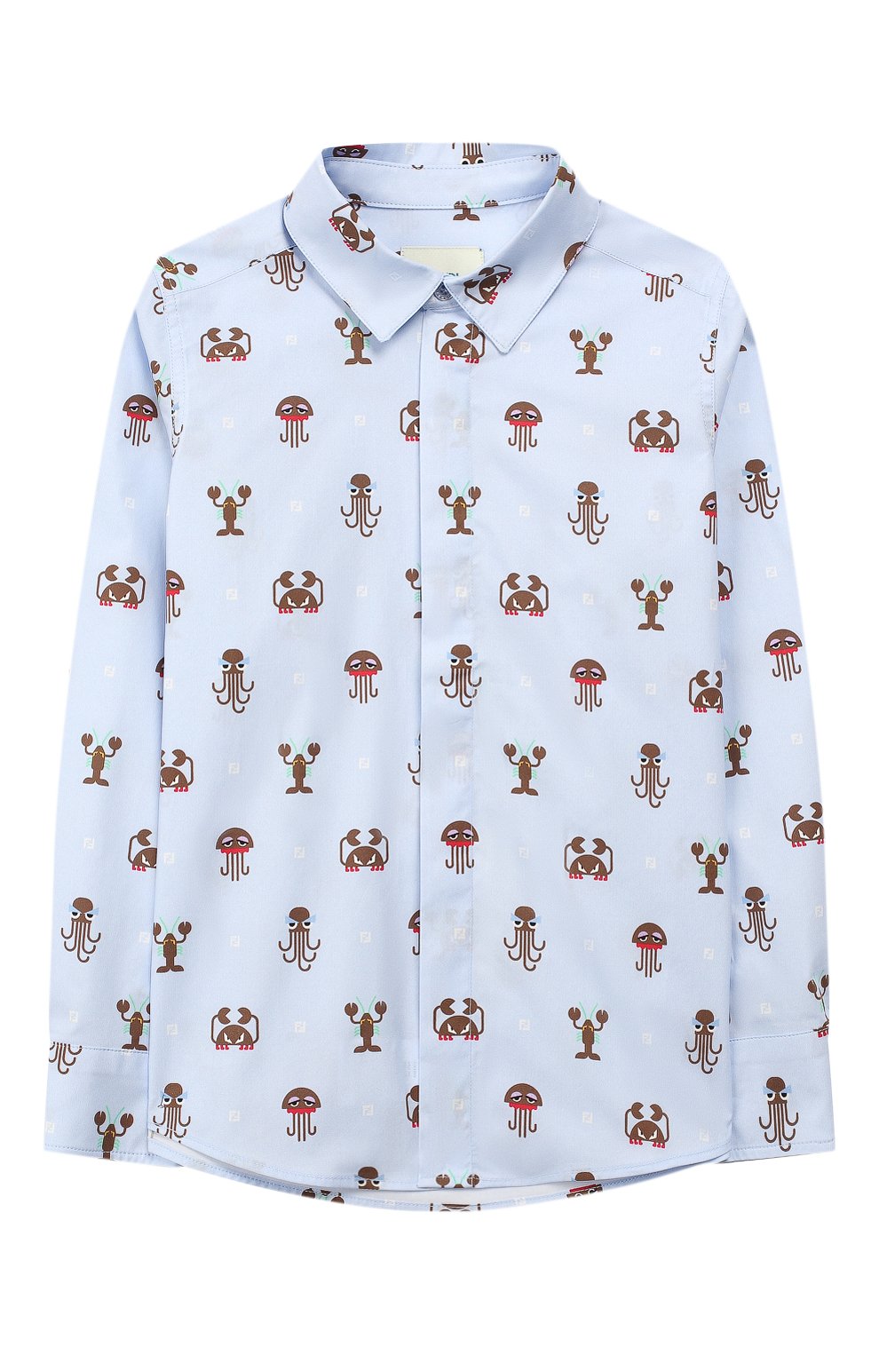 Хлопковая рубашка FENDI голубого цвета по цене 25800 руб., арт. JMC079/A69X/6A-8A, фото 1 Хлопковая рубашка FENDI, арт. JMC079/A69X/6A-8A, фото 1