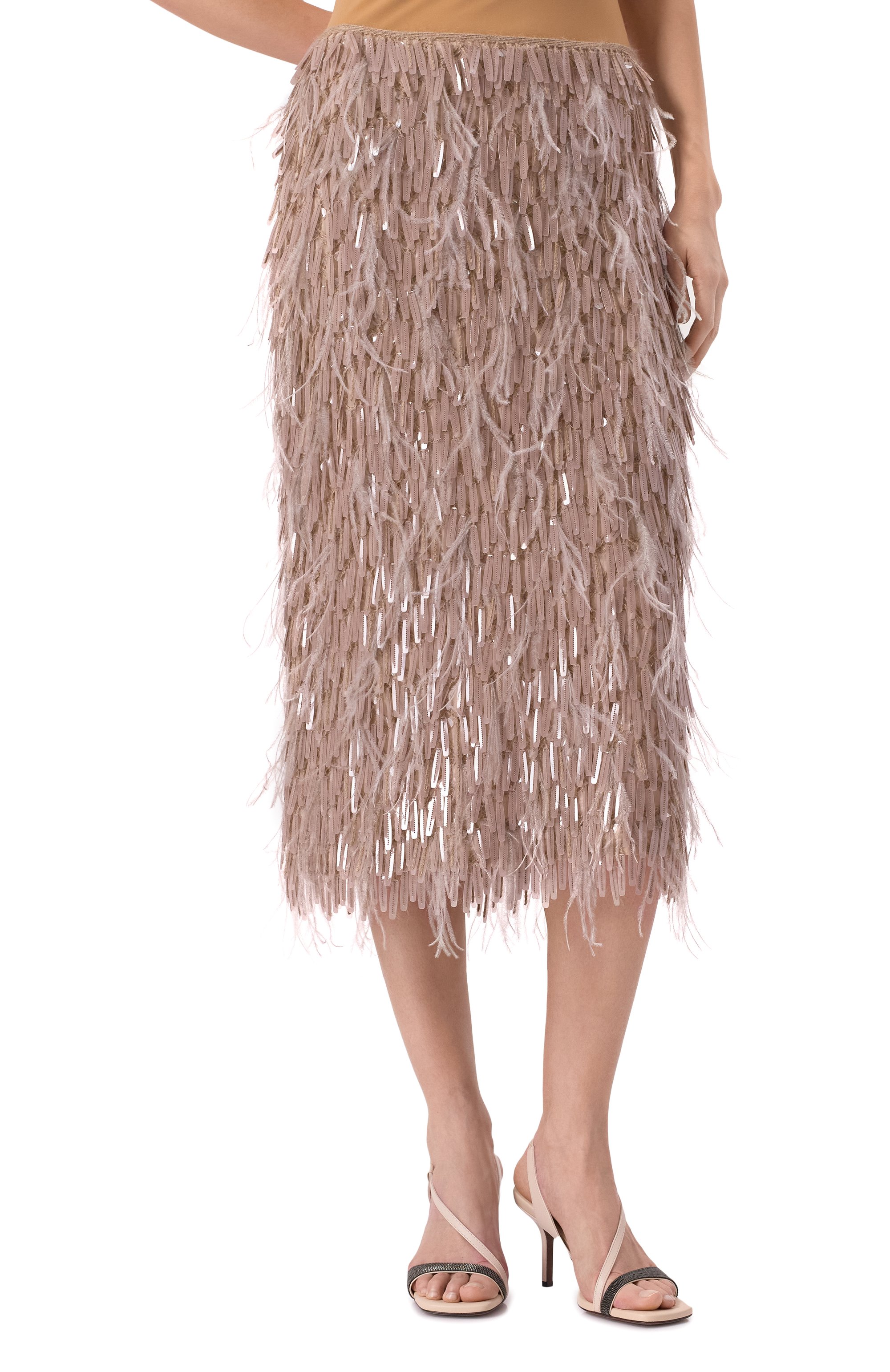 Шелковая юбка с отделкой перьями BRUNELLO CUCINELLI, арт. MF962G3723, фото 3