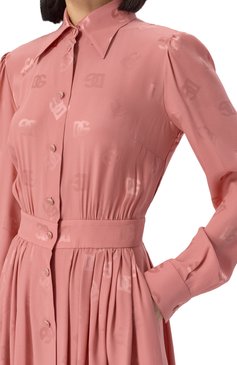 Женское шелковое платье DOLCE & GABBANA розового цвета, арт. F6ARQT/GDCVH | Фото 5 (Длина Ж (юбки, платья, шорты): Миди; Материал внешний: Шелк; Рукава: Длинные; Женское Кросс-КТ: Платье-одежда; Случай: Повседневный; Стили: Романтичный; Автоматизация состава: Проставлено; Автоматизация ТО: Проставлено; Размерность: Идёт в размер)