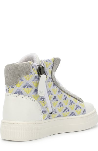 Высокие кожаные кеды с текстильной отделкой EMPORIO ARMANI, арт. 405514/CC100/35-40, фото 3