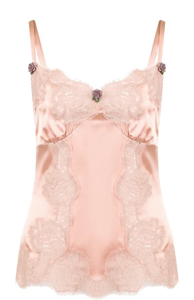 Женский однотонный топ из смеси шелка и хлопка с кружевной отделкой DOLCE & GABBANA, арт. F72K9T/FUACD