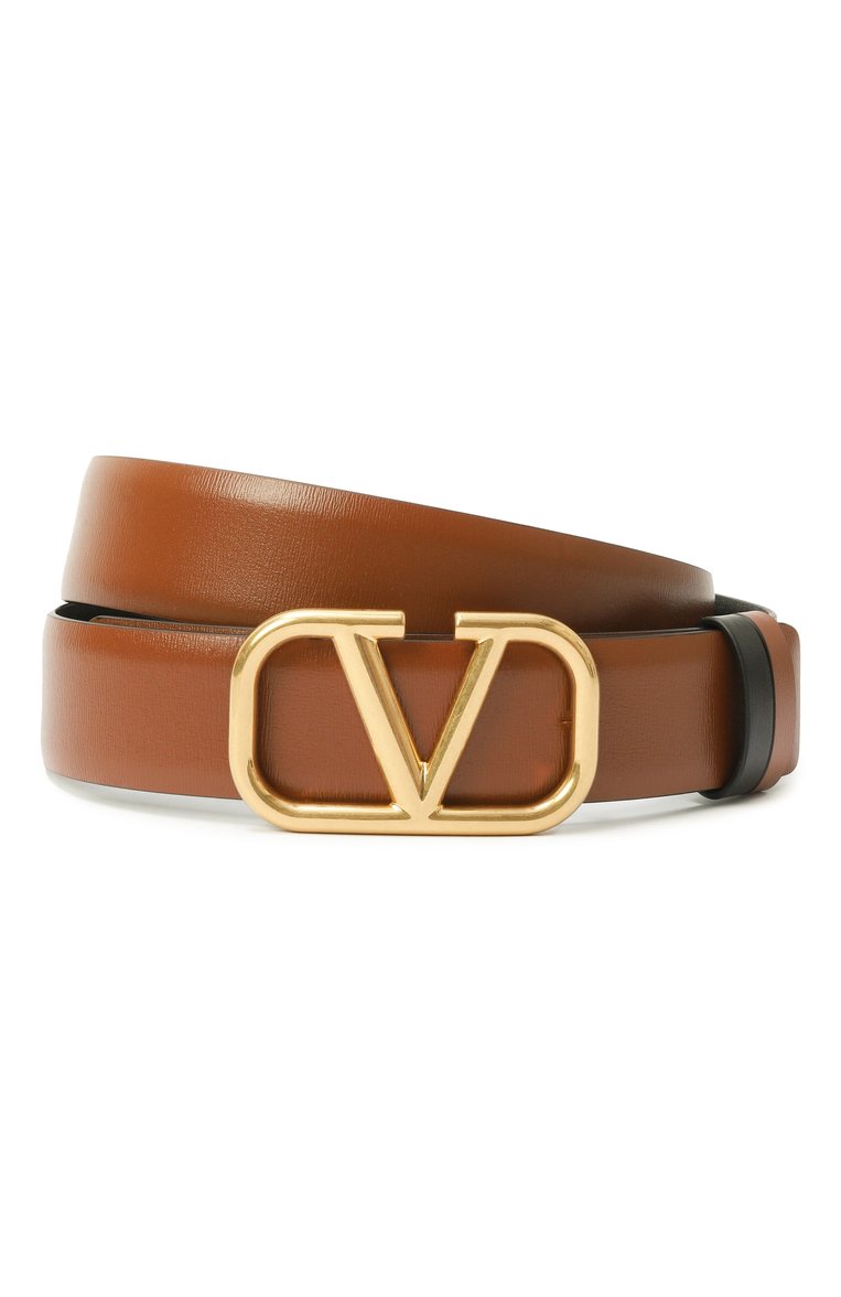 Женский двусторонний ремень vlogo signature VALENTINO коричневого цвета, арт. 6W2T0T15/ZFR | Фото 1 (Материал: Натуральная кожа; Нос: Не проставлено; Кросс-КТ: Тонкие)