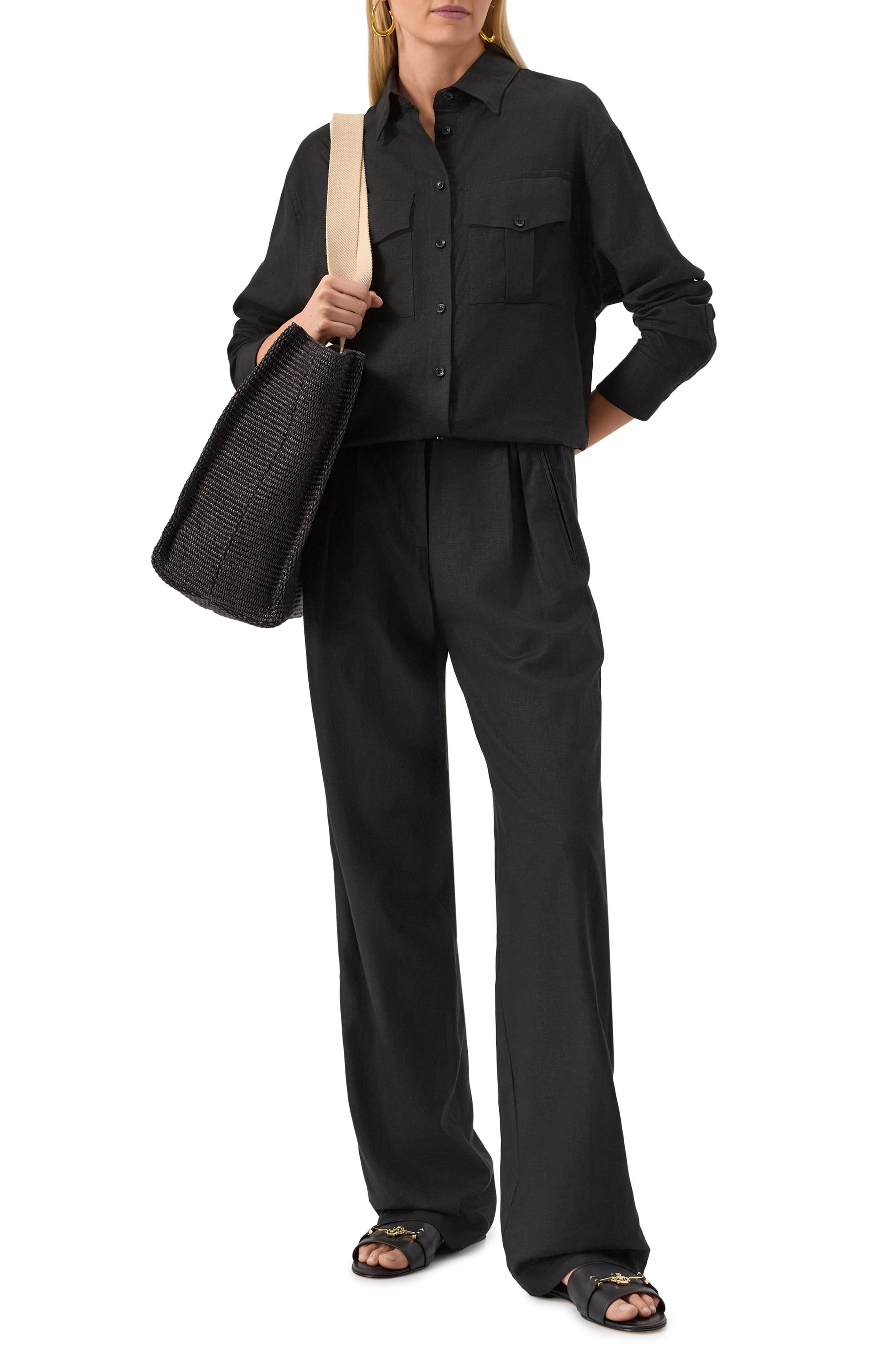 Рубашка изо льна и вискозы HINNOMINATE черного цвета по цене 17550 руб., арт. HMABW01845, фото 2 Рубашка изо льна и вискозы HINNOMINATE, арт. HMABW01845, фото 2