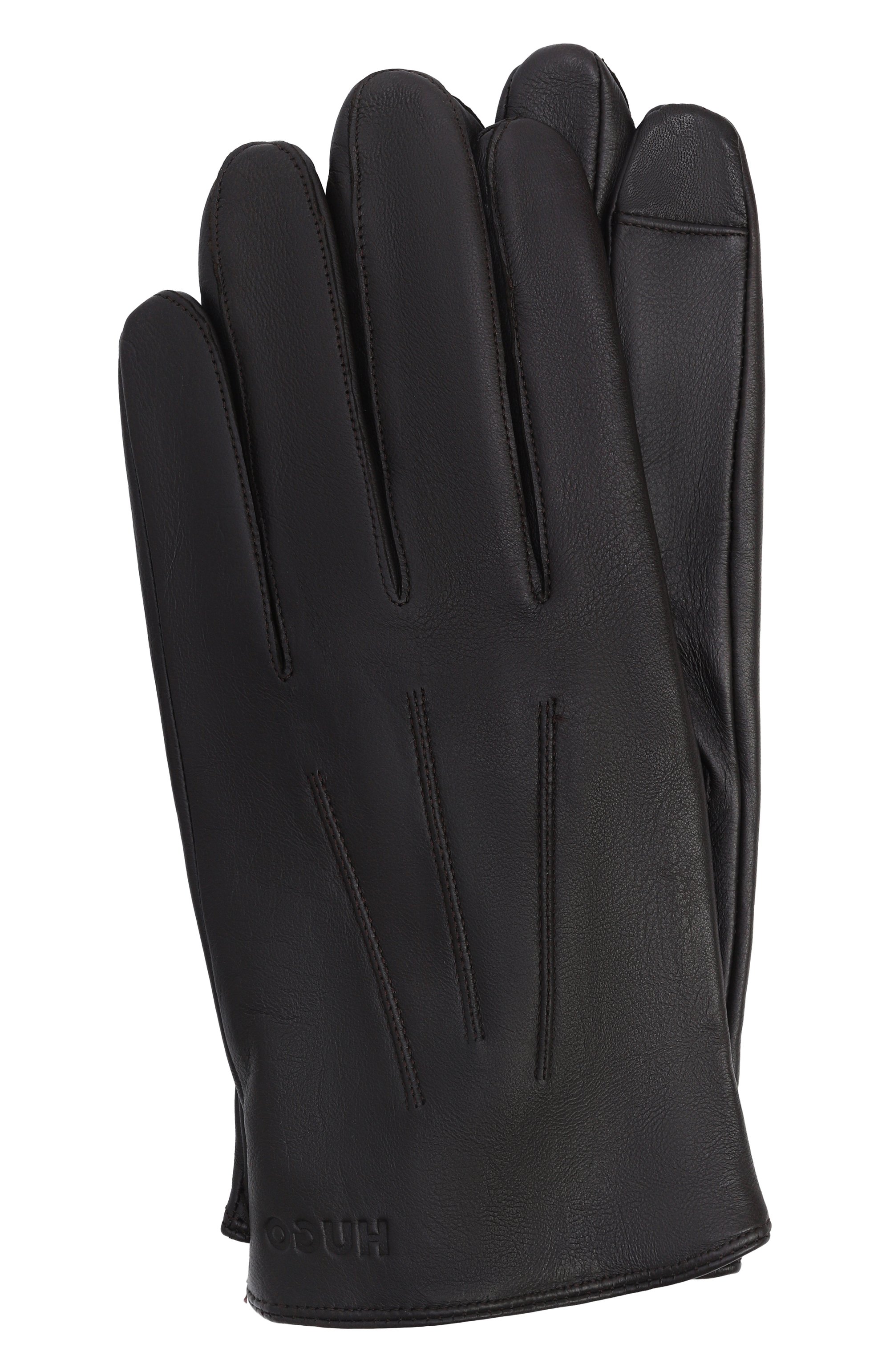 Кожаные перчатки HUGO темно-коричневого цвета по цене 12950 руб., арт. 50497086, фото 1 Кожаные перчатки HUGO, арт. 50497086, фото 1