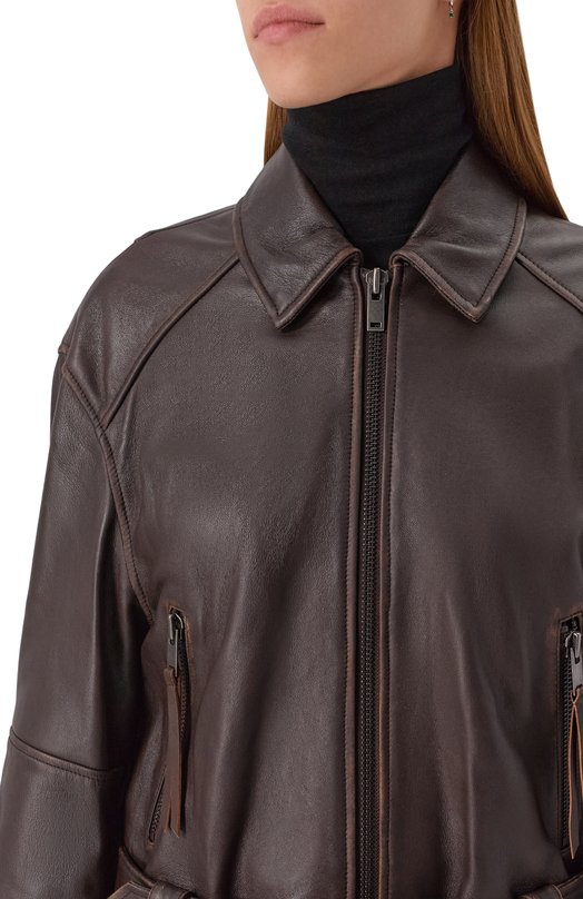 Кожаная куртка Weekend Max Mara EGIZI0 Коричневый  EGIZI0 Фото 5