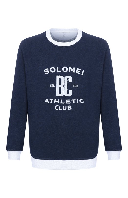 Свитшот из хлопка и льна Brunello Cucinelli MR8313380G Синий MR8313380G