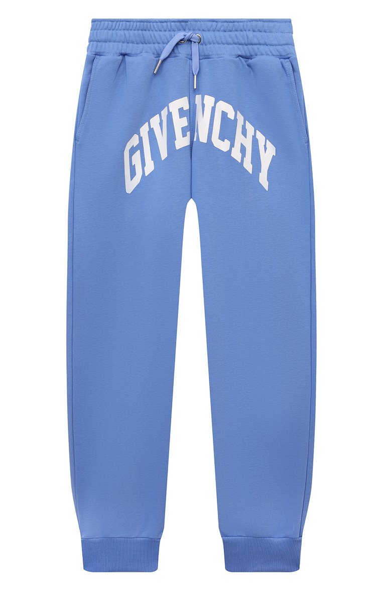 Детские хлопковые джоггеры GIVENCHY голубого цвета, арт. H30124/6A-12A | Фото 1 (Материал сплава: Проставлено; Нос: Не проставлено; Материал внешний: Хлопок; Мальчики Кросс-КТ: Д�жоггеры-одежда; Ростовка одежда: 12 лет | 152 см, 7 лет | 122 см, 9 лет | 134 см, 5 лет | 110 см)