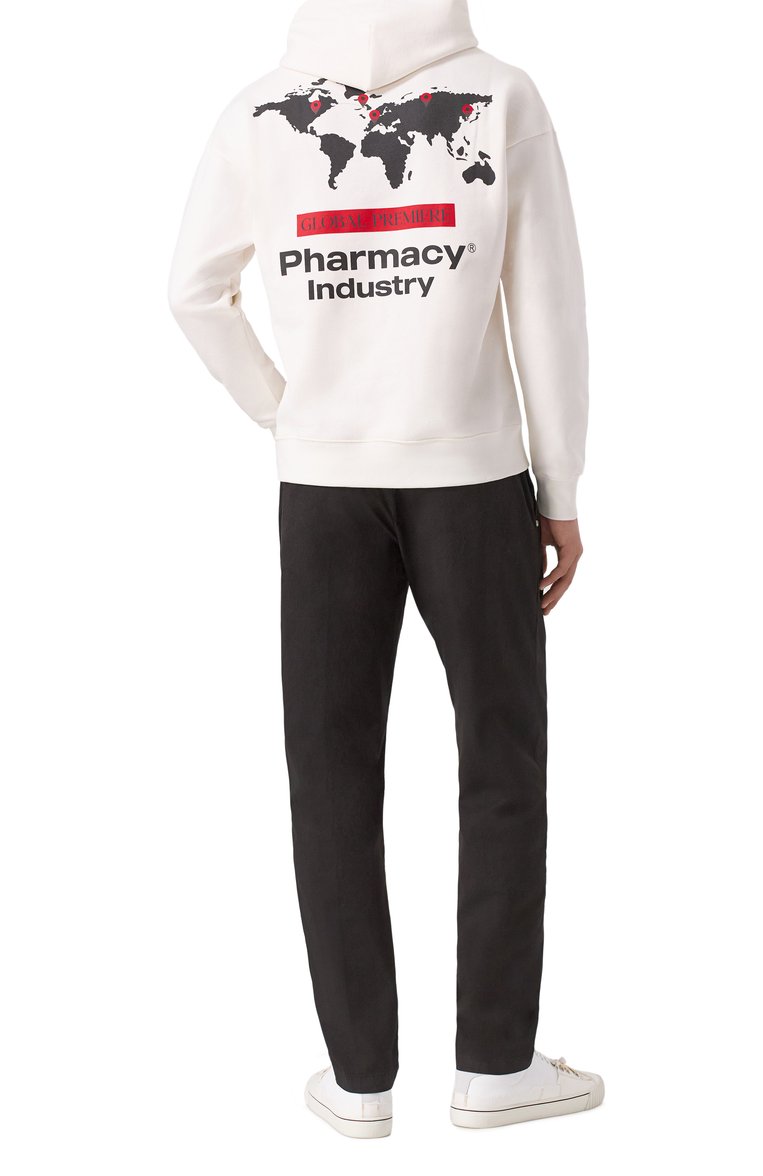 Мужской хлопковое худи PHARMACY INDUSTRY белого цвета, арт. PHABM00218 | Фото 2 (Рукава: Длинные; Материал внешний: Хлопок; Длина (для топов): Стандартные; Мужское Кросс-КТ: Худи-одежда; Принт: С принтом; Стили: Спорт-шик; Детали: Без декора; Автоматизация состава: Проставлено; Автоматизация ТО: Проставлено)