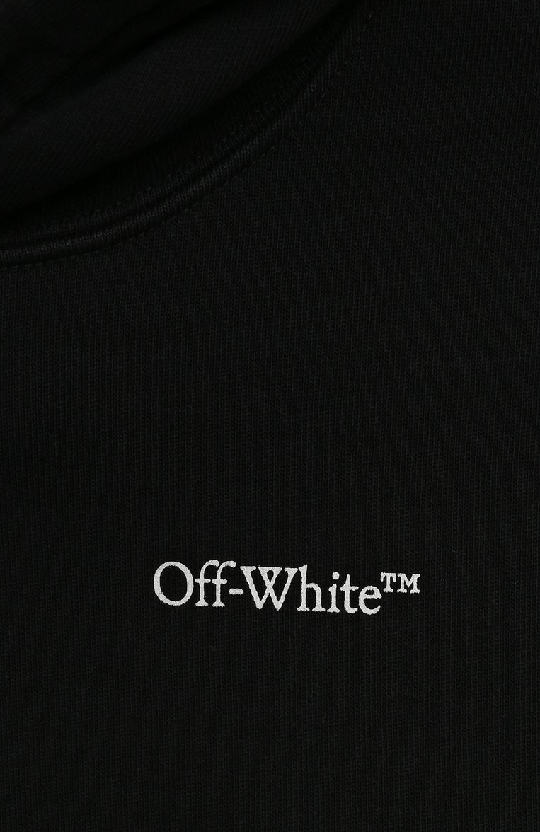 Детский хлопковое худи OFF-WHITE черного цвета, арт. 0BBB009F23FLE001 | Фото 3 (Материал внешний: Хлопок; Материал сплава: Проставлено; Рукава: Длинные; Драгоценные камни: Проставлено; Мальчики Кросс-КТ: Худи-одежда)