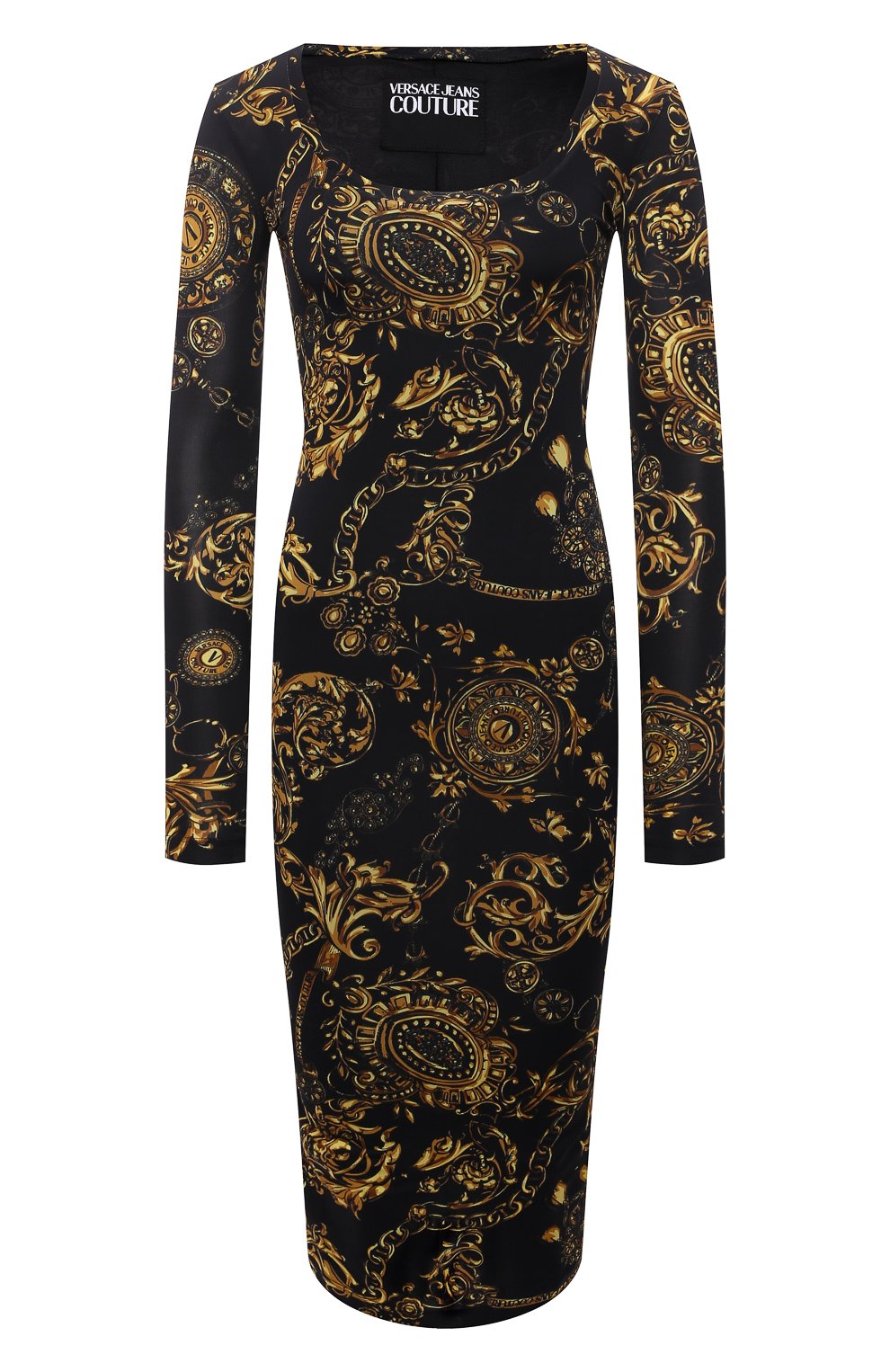 Платье из вискозы VERSACE JEANS COUTURE черного цвета по цене 32350 руб., арт. 71HA0920-71DP920 J FLUID0 PRINT/JS012, фото 1 Платье из вискозы VERSACE JEANS COUTURE, арт. 71HA0920-71DP920 J FLUID0 PRINT/JS012, фото 1