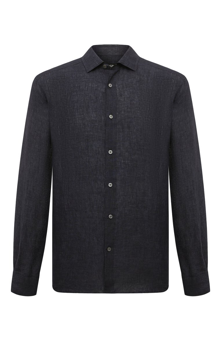 Мужская льняная рубашка ZEGNA темно-синего цвета, арт. UDX38A7/SRF5 | Фото 1 (Длина (для топов): Стандартные; Рукава: Длинные; Материал внешний: Лен; Принт: Однотонные; Случай: Повседневный; Стили: Кэжуэл; Манжеты: На пуговицах; Воротник: Кент; Автоматизация состава: Проставлено; Автоматизация ТО: Проставлено; Детали: Без декора)