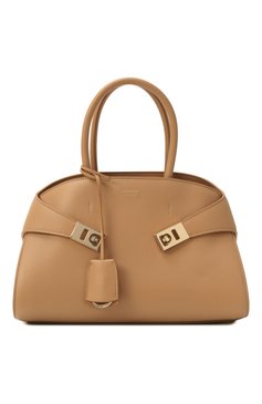 Женская сумка hug medium FERRAGAMO бежевого цвета, арт. 215608/769115 | Фото 1 (Ремень/цепочка: На ремешке; Материал: Натуральная кожа; Размер: medium)