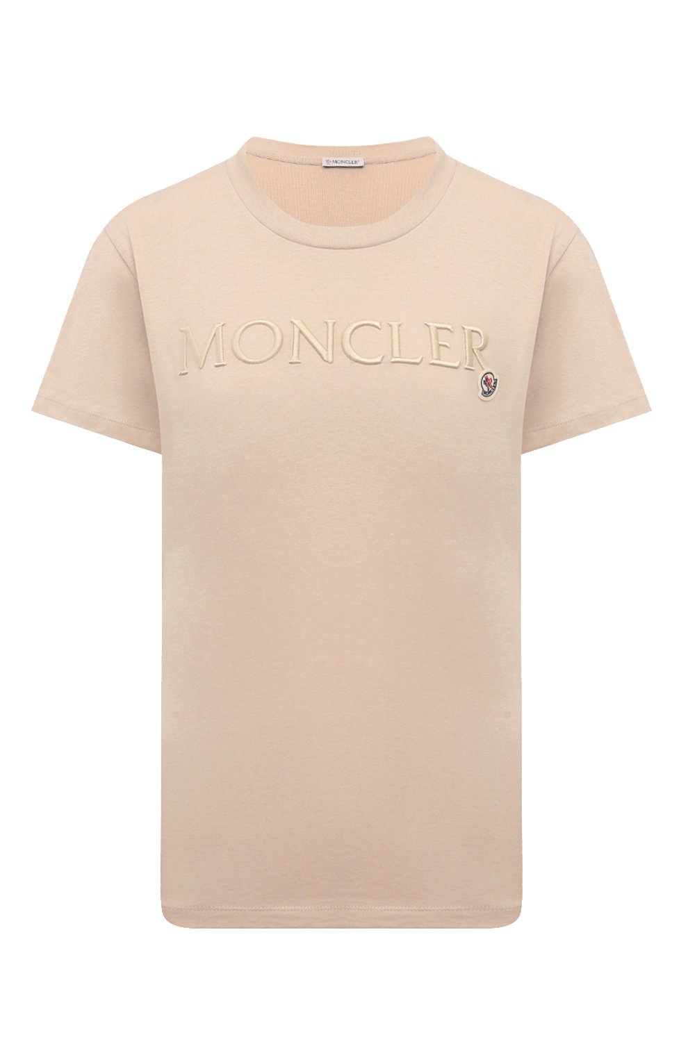 Хлопковая футболка MONCLER бежевого цвета по цене 32900 руб., арт. 8C000-11-89AIJ, фото 1 Хлопковая футболка MONCLER, арт. 8C000-11-89AIJ, фото 1