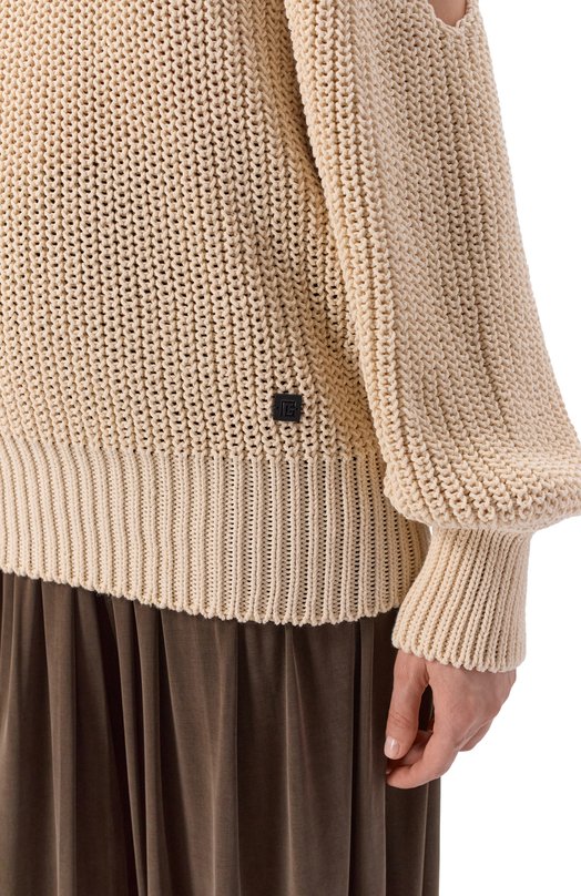 Хлопковый свитер Balmain GF0KE055/KJ69 Бежевый  GF0KE055/KJ69 Фото 5