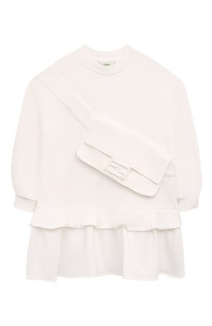 Детское хлопковое платье FENDI молочного цвета, арт. JFB629/5V0/3-6 | Фото 1 (Материал внешний: Хлопок; Драгоценные камни: Проставлено; Материал сплава: Проставлено; Рукава: Длинные; Девочки Кросс-КТ: Платье-одежда; Случай: Повседневный; Ростовка одежда: 4 года | 104 см, 7 лет | 122 см, 5 лет | 110 см)